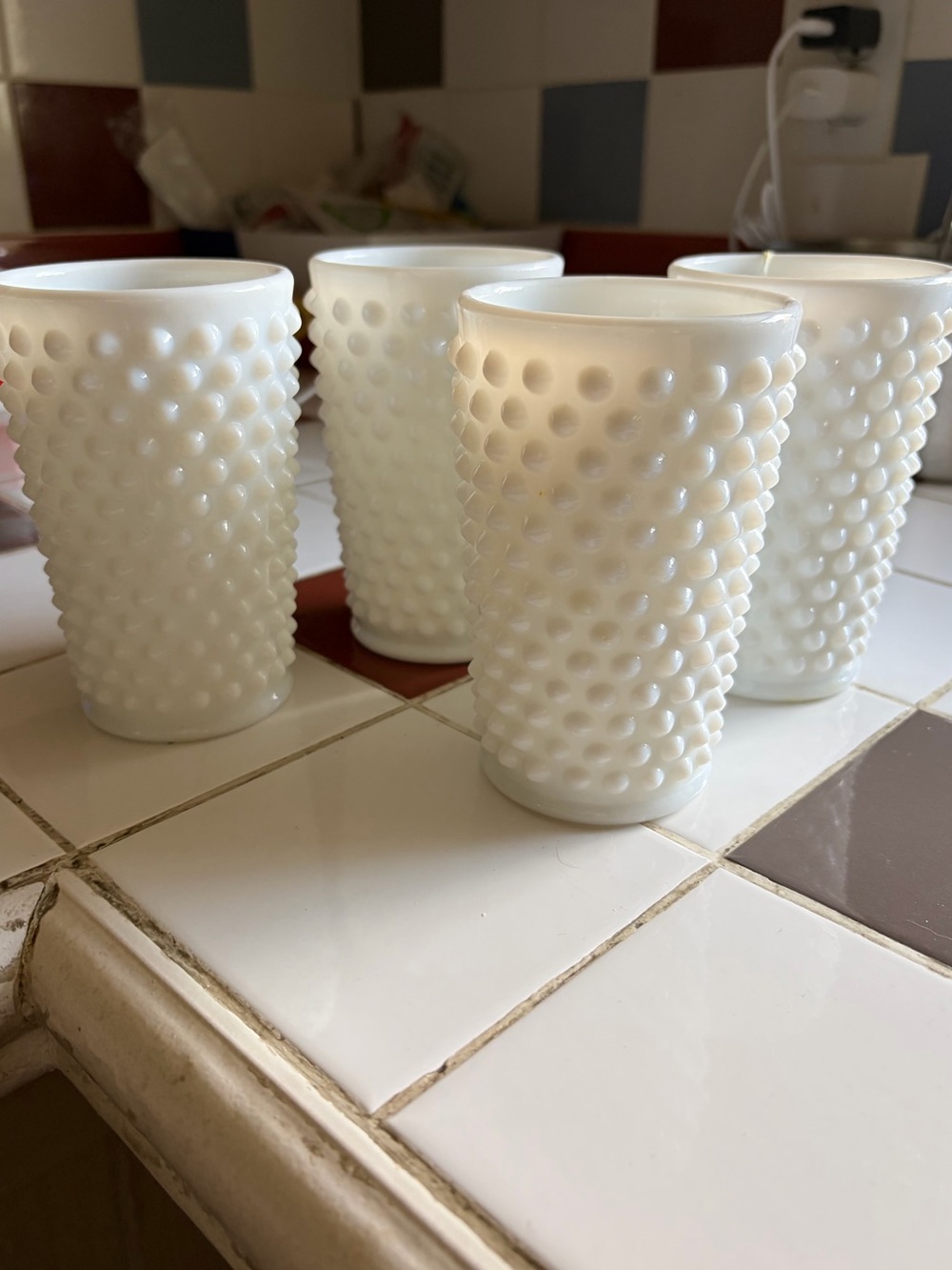Vtg 1950s Fenton milk glass hobnail tumblers, set of four